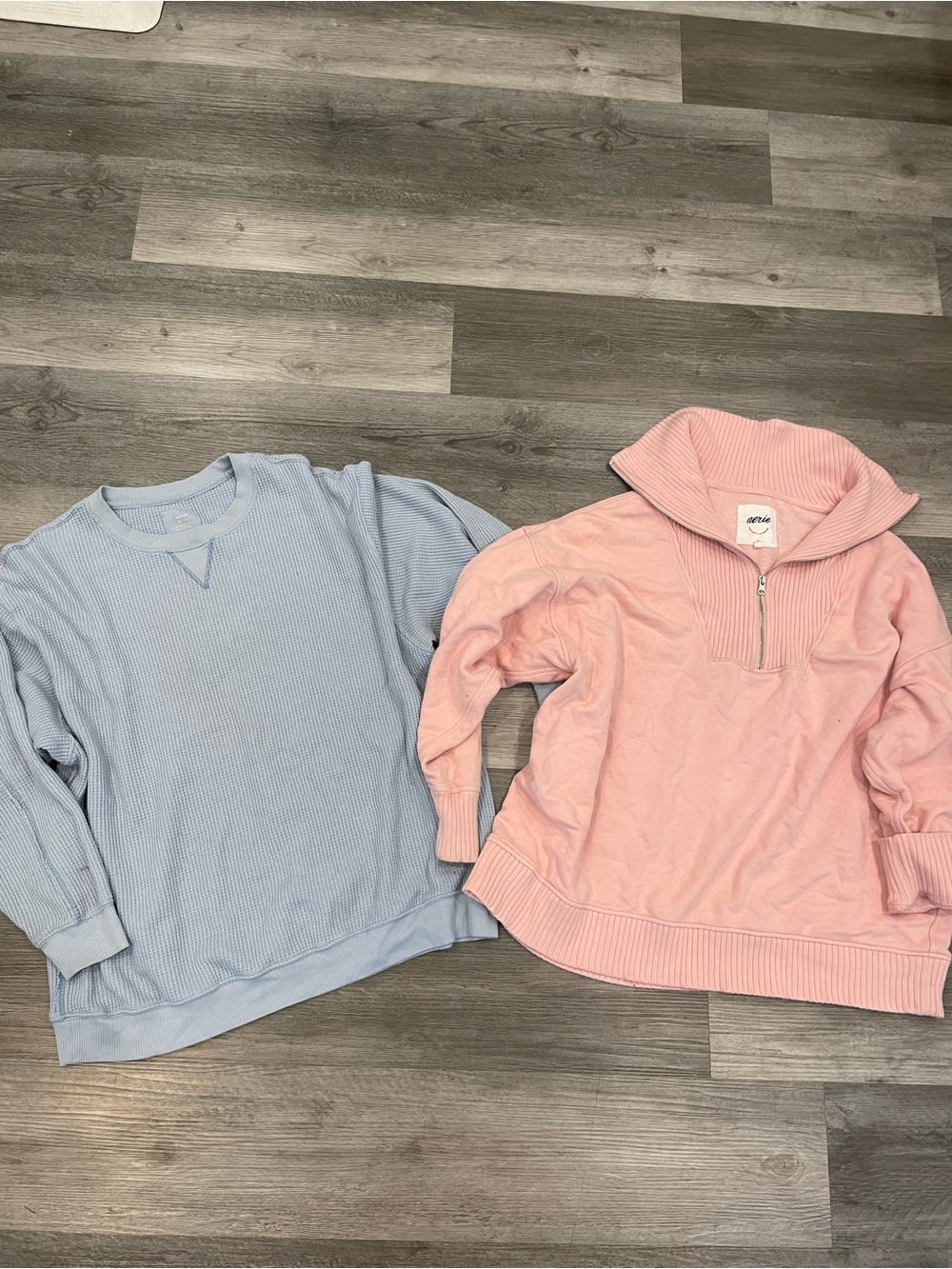 Aerie 2pc sweater bundle deal Light Blue crew neck  & Pink Half-Zip Pullover